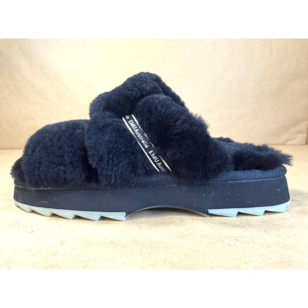 EMU Australia Wobbegong Black Sheepskin Shearling Fur Platform Slippers - Size 6